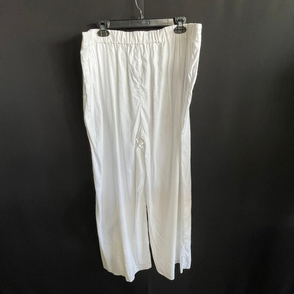 Nordstrom Wide Leg Pants Womens 18 White Good Linen Blend Elastic Back Trousers